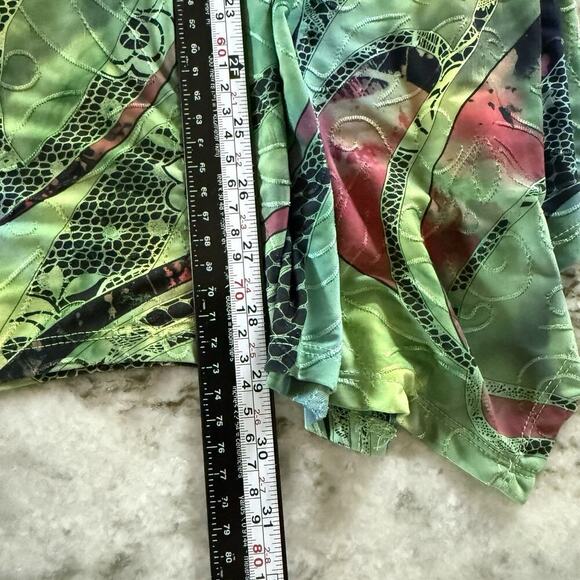 Cocomo Y2K Paisley Blouse 1X Plus Boho Roll Tab Green Stretchy Pleated Abstract - Picture 10 of 11